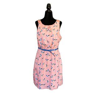 hello miss Peach Dress with Blue Birds, Size Large